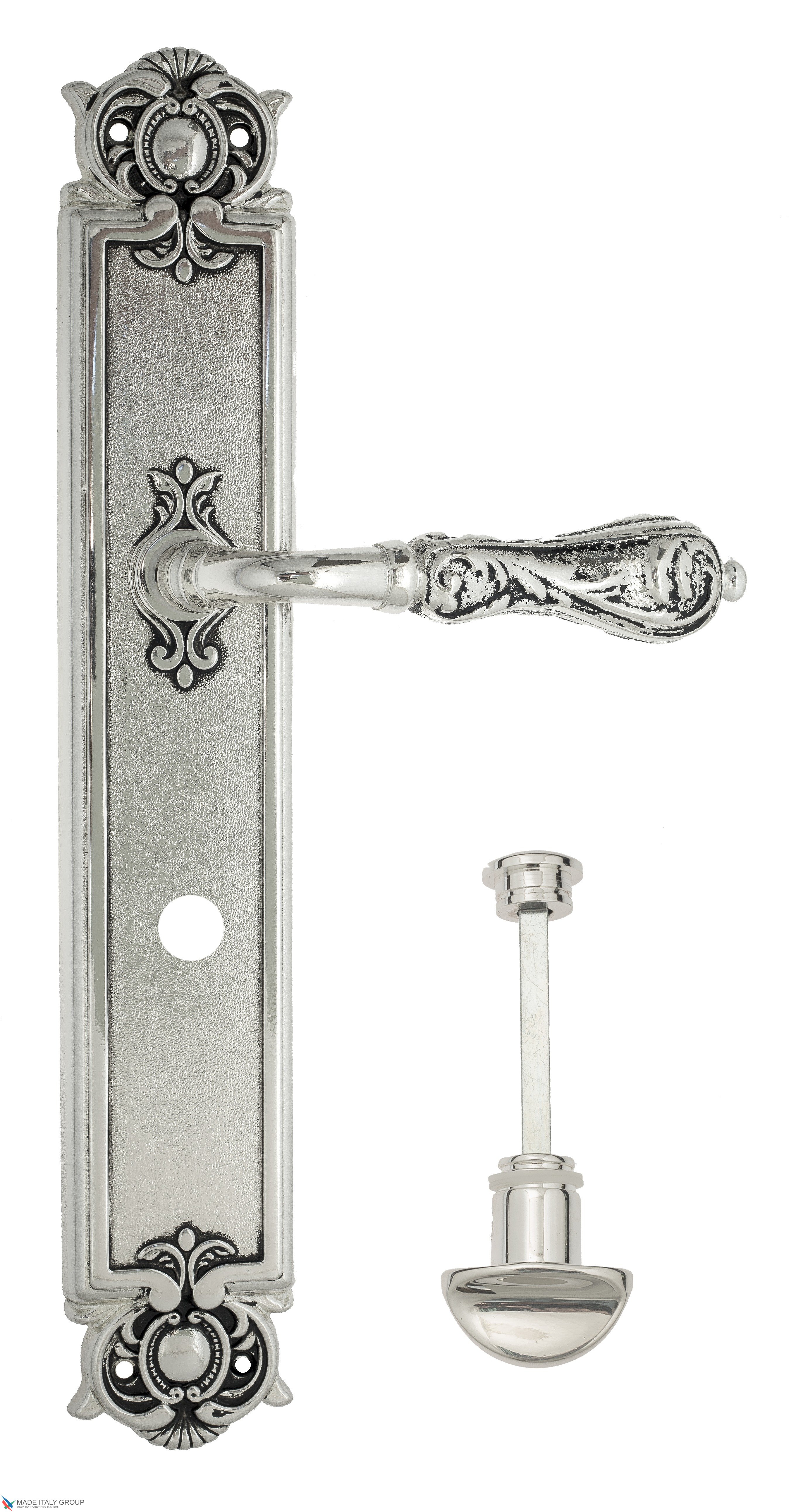 Дверная ручка Venezia "MONTE CRISTO" WC-2 на планке PL97 натуральное серебро + черный