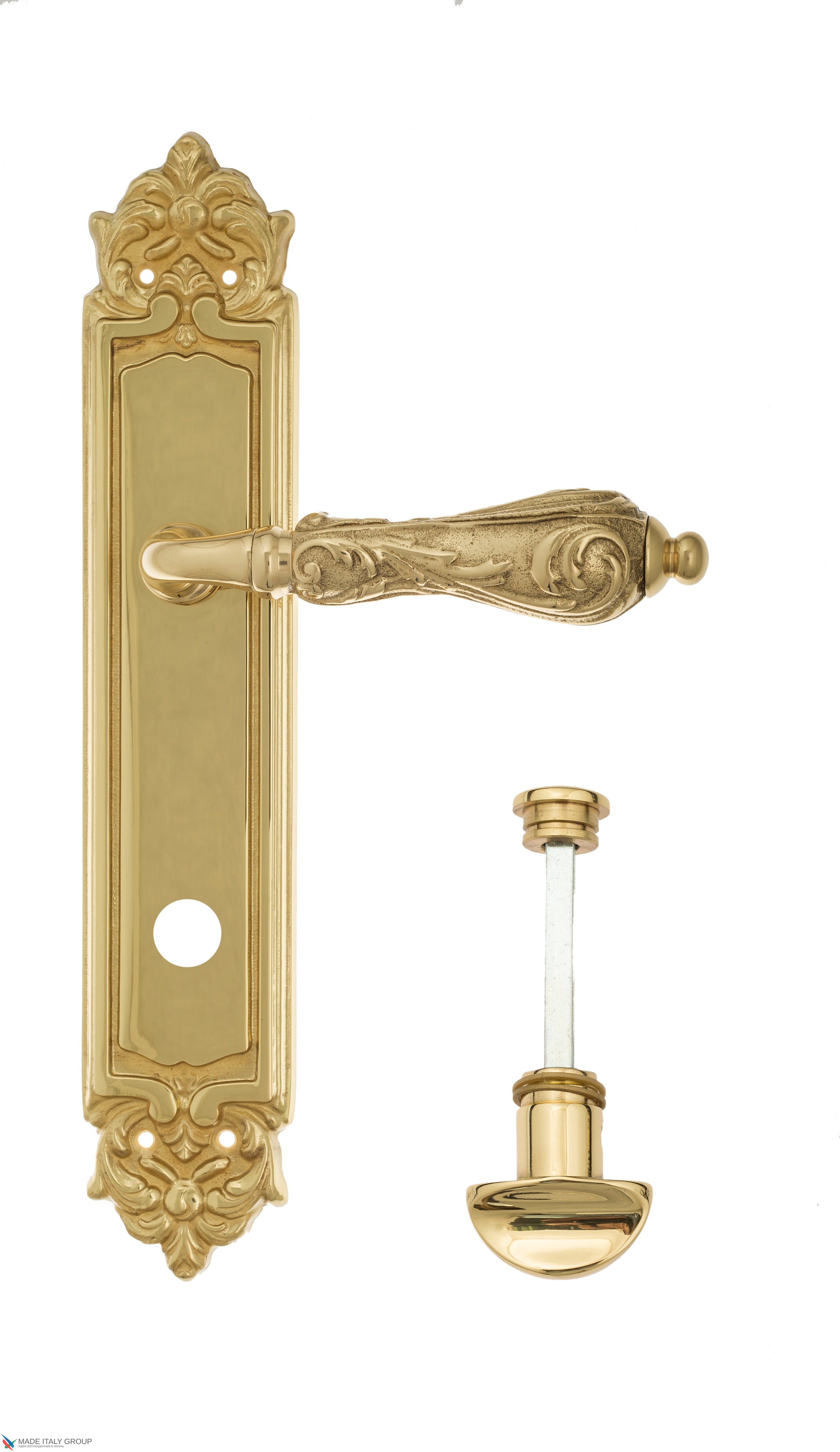 Дверная ручка Venezia "MONTE CRISTO" WC-2 на планке PL96 полированная латунь