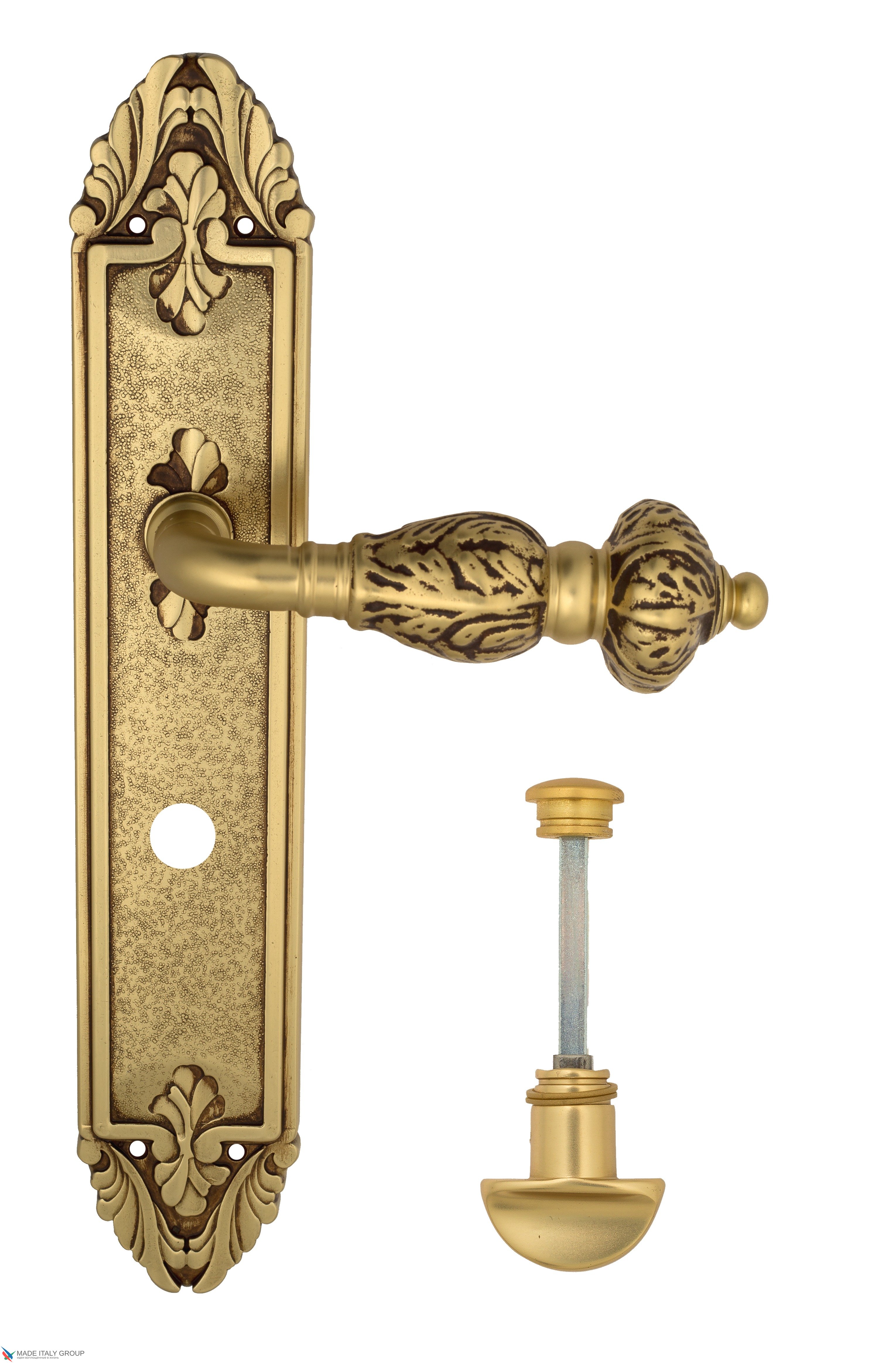 Дверная ручка Venezia "LUCRECIA" WC-2 на планке PL90 французское золото + коричневый