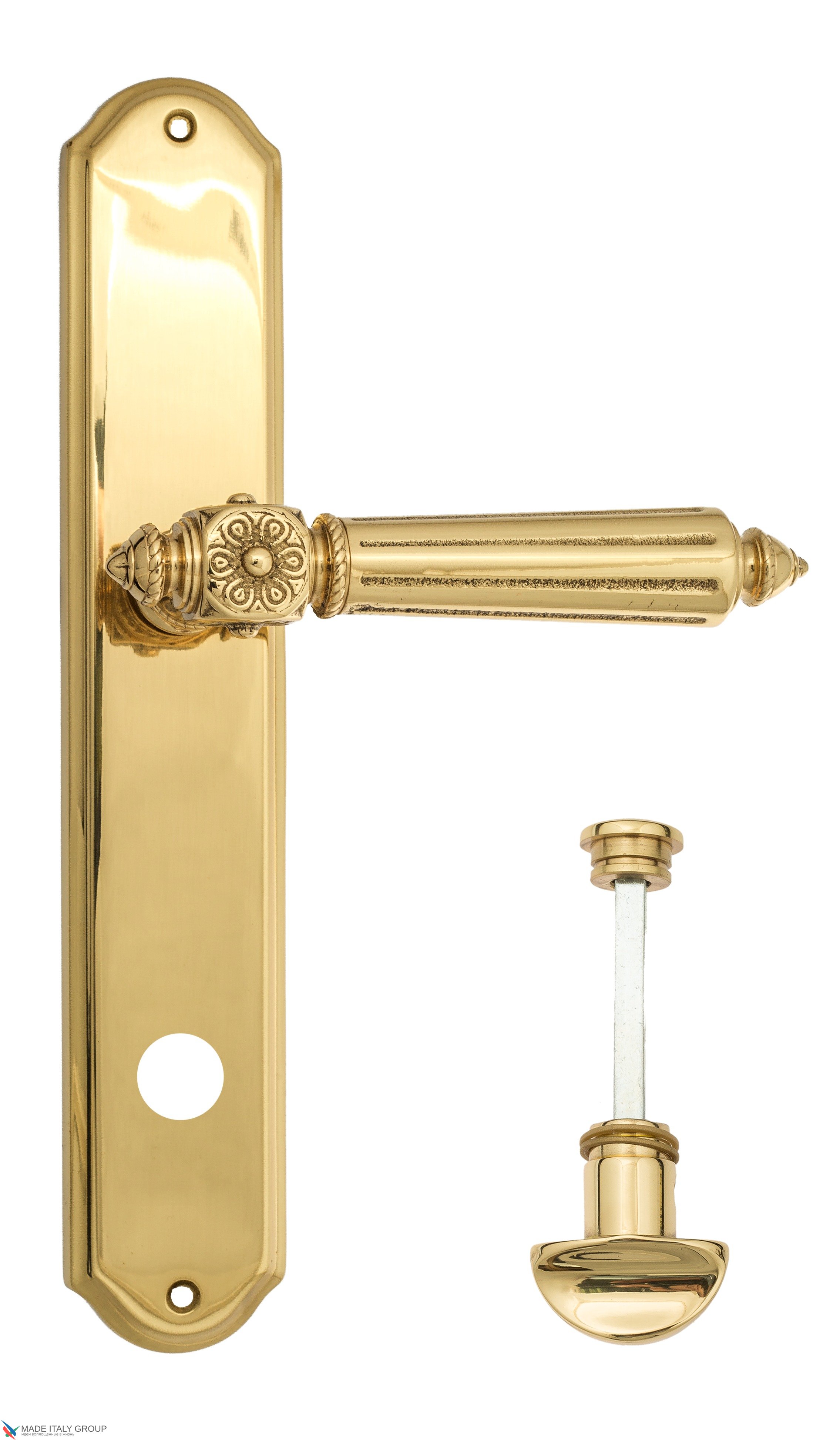 Дверная ручка Venezia "CASTELLO" WC-2 на планке PL02 полированная латунь