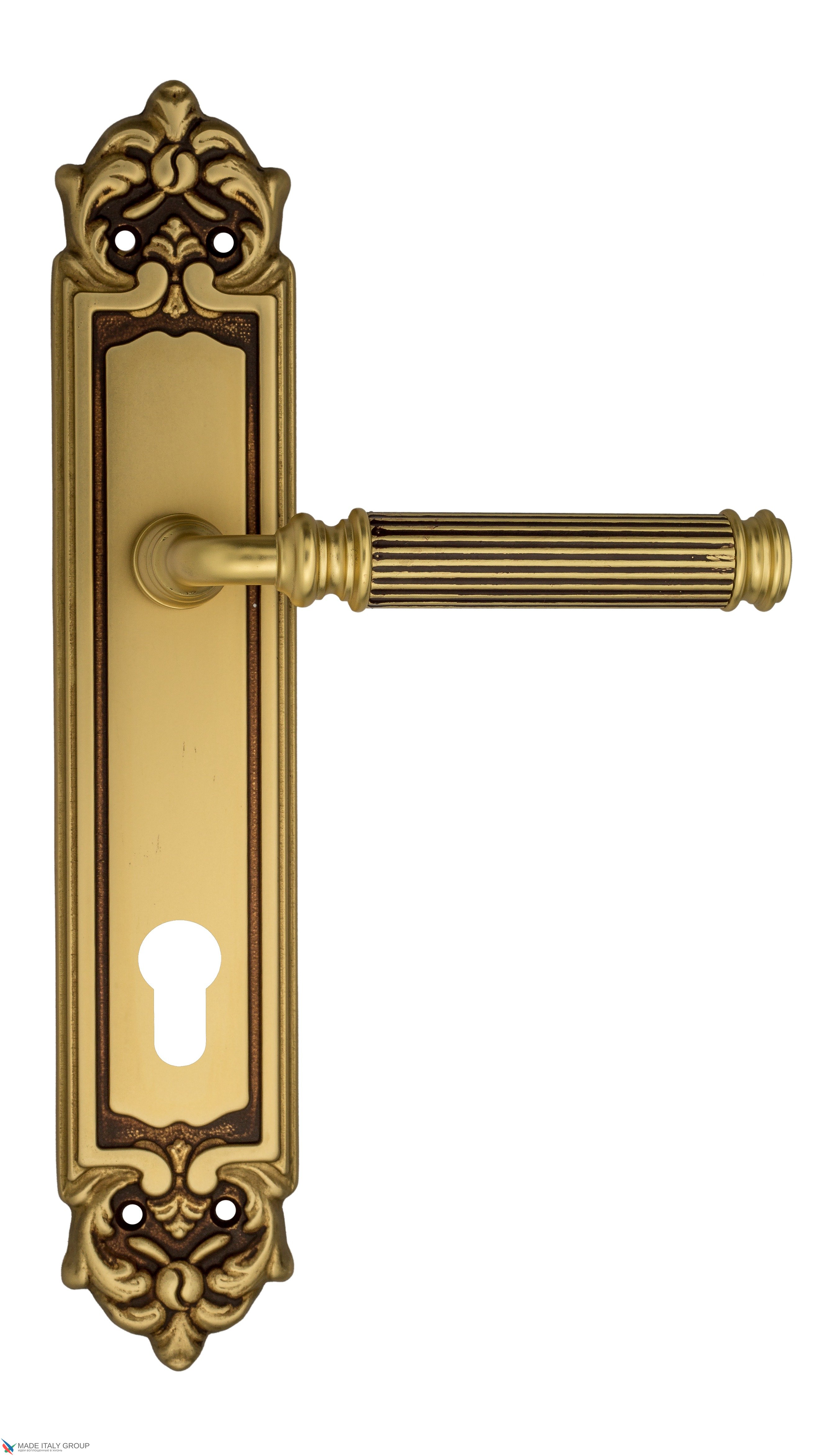 Дверная ручка Venezia "MOSCA" CYL на планке PL96 французское золото + коричневый