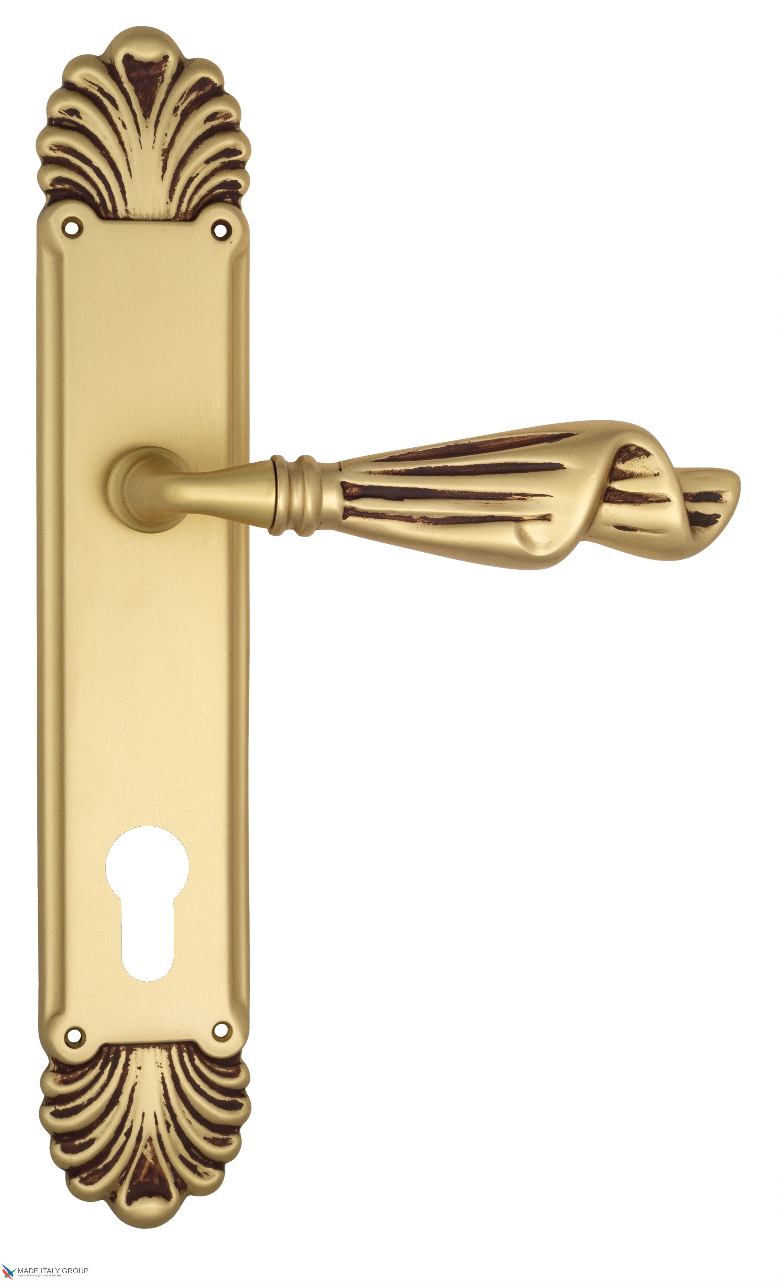 Дверная ручка Venezia "OPERA" CYL на планке PL87 французское золото + коричневый