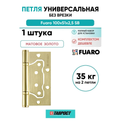Петля универсальная без врезки Fuaro 500-2BB/BL 100x2,5 SB мат. золото