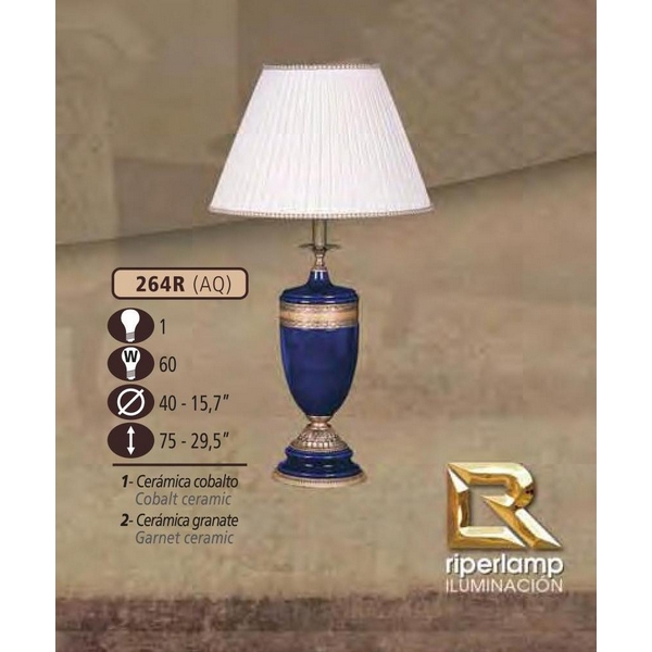 Интерьерная настольная лампа Riperlamp 264R/1 AQ COBALT/GARNET CERAMIC - CREAM SHADE