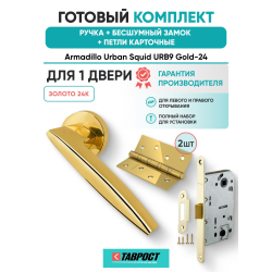 Ручка дверная межкомнатная Armadillo R.URB52.SQUID Gold-24 золото 24К с Бесшумным замком Fuaro и Петлями Fuaro