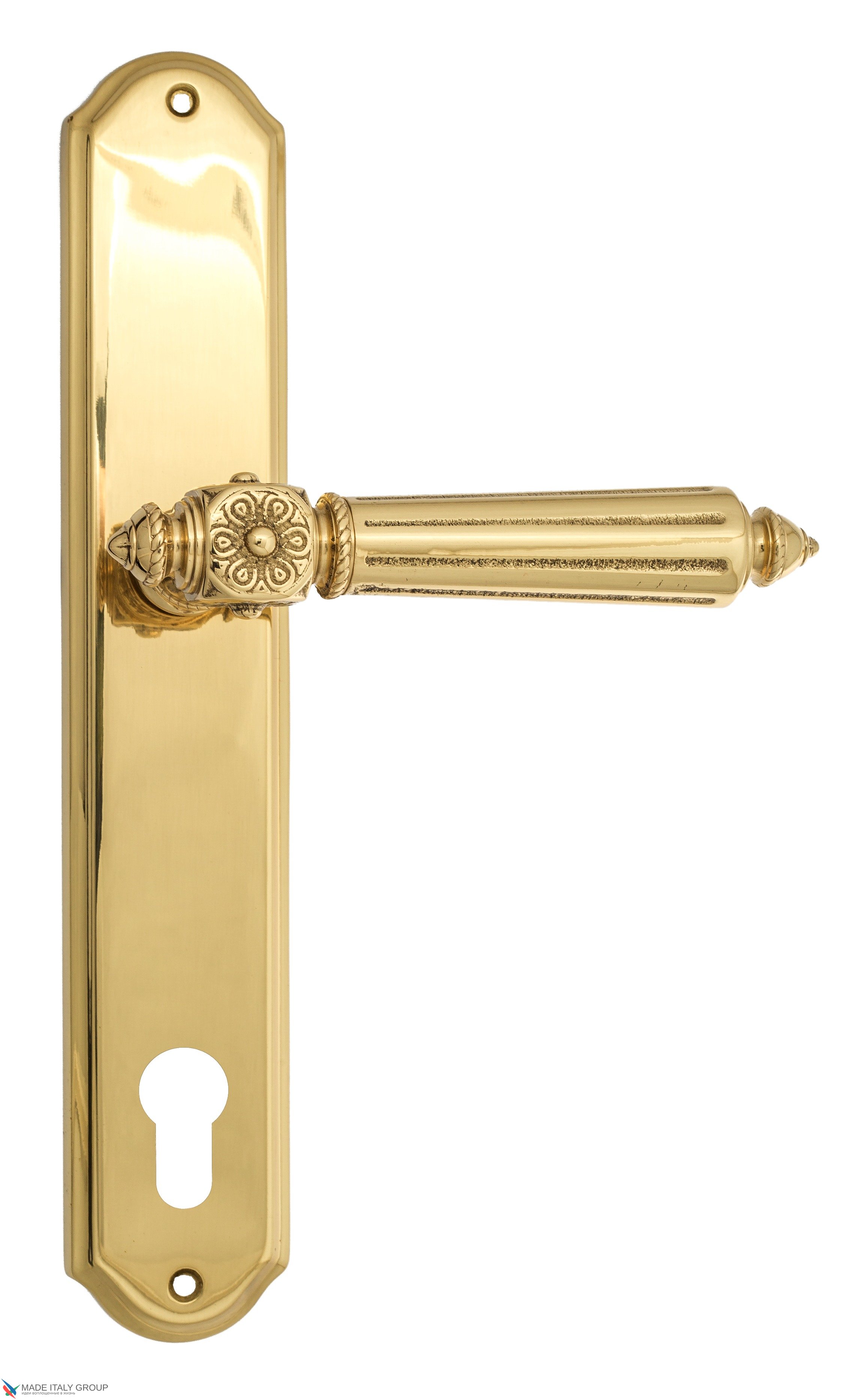 Дверная ручка Venezia "CASTELLO" CYL на планке PL02 полированная латунь