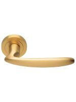 Ручка дверная Morelli Luxury FLAMINGO R2 OSA раздельная на круглой розетке, цвет - матовое золото, латунь