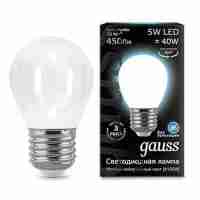 Лампа светодиодная филаментная Gauss E27 5W 4100К матовая 105202205