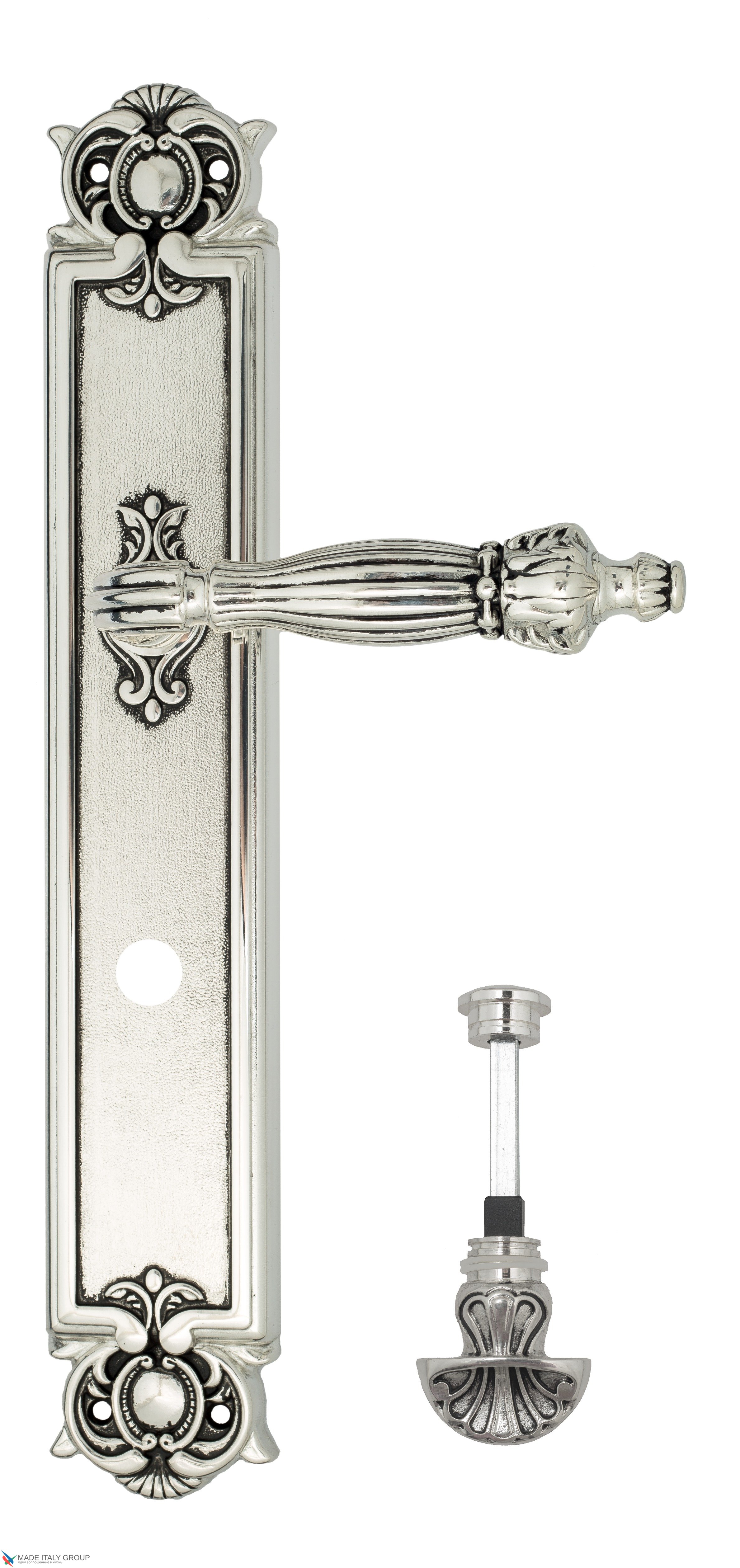 Дверная ручка Venezia "OLIMPO" WC-4 на планке PL97 натуральное серебро + черный