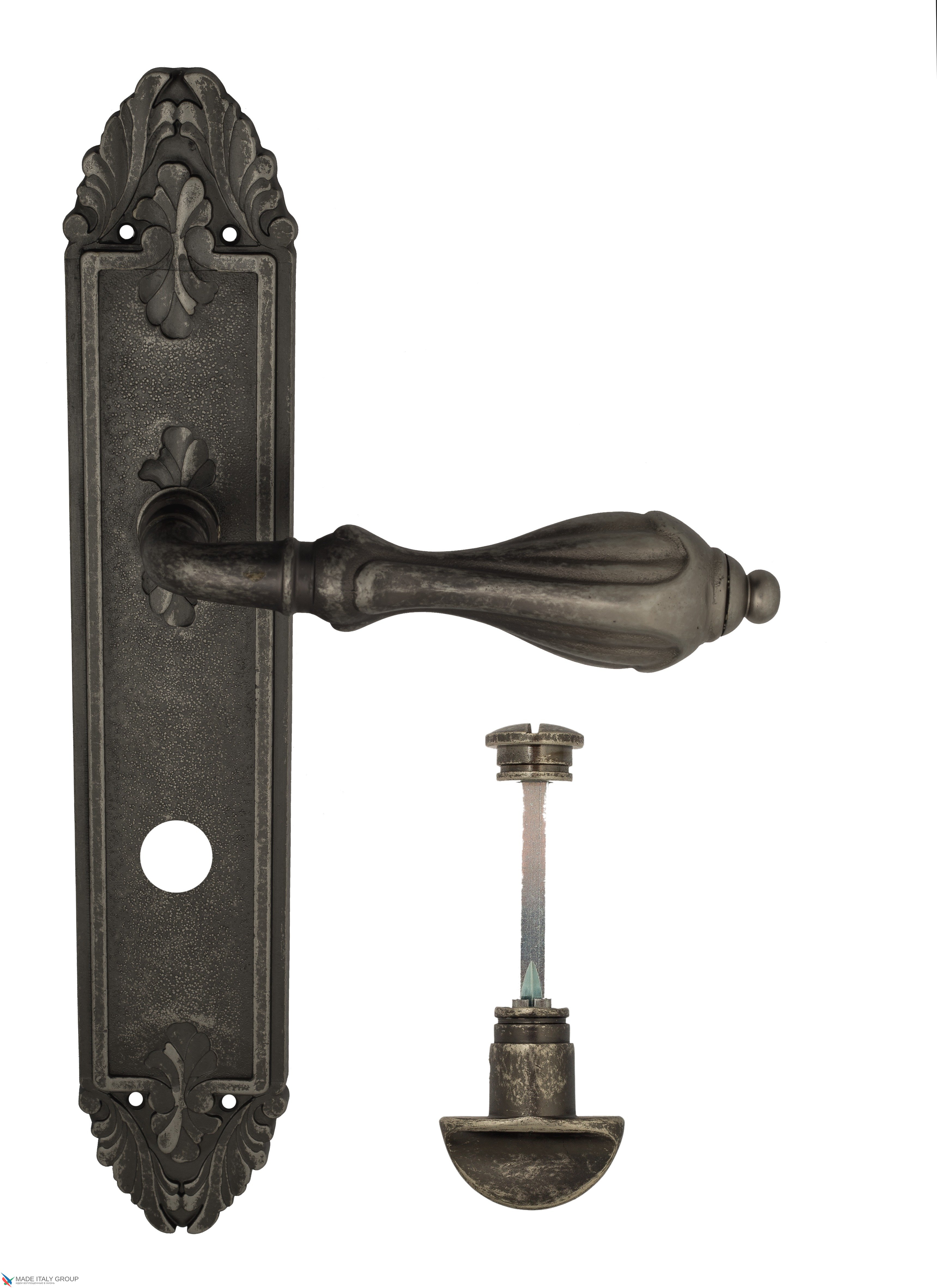 Дверная ручка Venezia "ANAFESTO" WC-2 на планке PL90 античное серебро