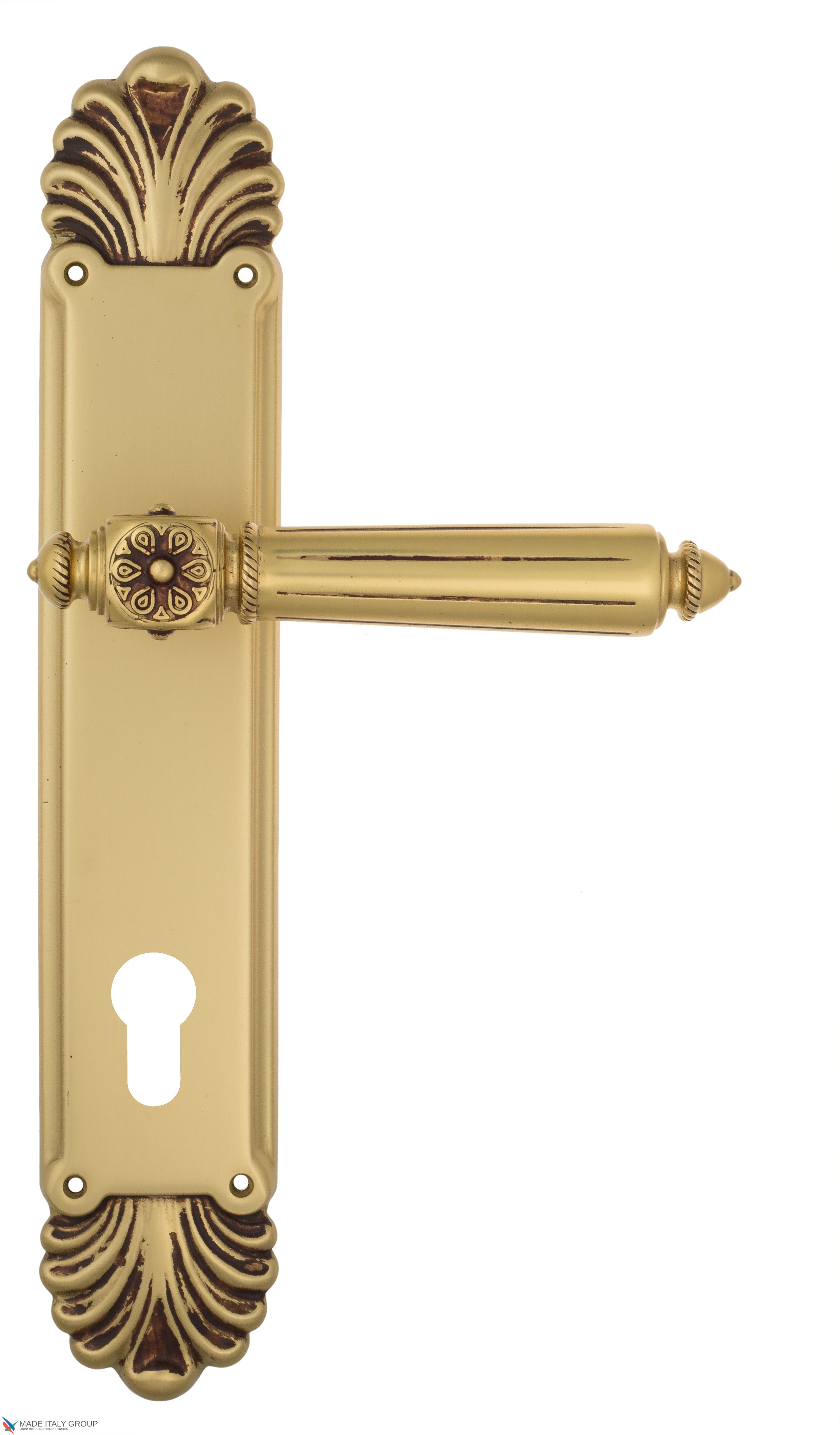 Дверная ручка Venezia "CASTELLO" CYL на планке PL87 французское золото + коричневый