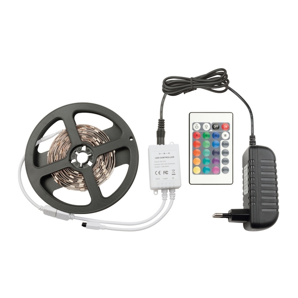 Светодиодная лента Volpe ULS-Q211 5050-30LED/m-IP20-3M-RGB RRP24C24 К-т с адаптером и контроллером