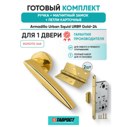 Ручка дверная межкомнатная Armadillo R.URB52.SQUID Gold-24 золото 24К с Магнитным замком Fuaro и Петлями Fuaro