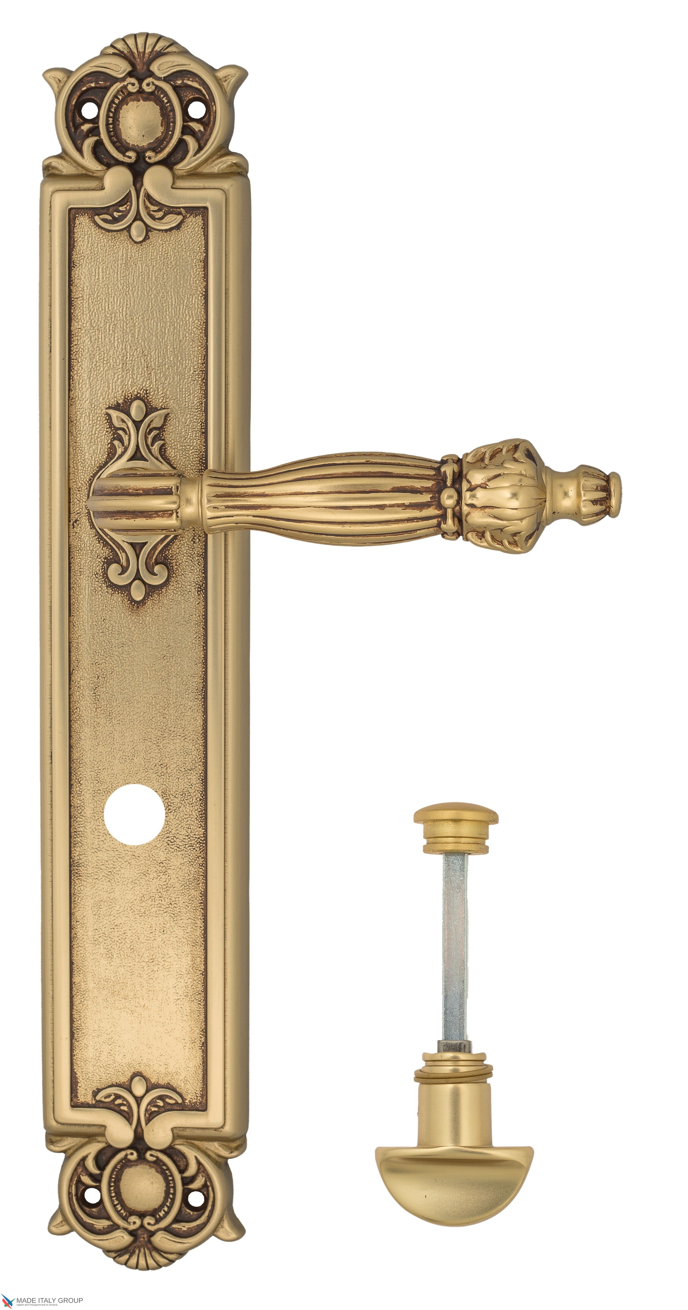 Дверная ручка Venezia "OLIMPO" WC-2 на планке PL97 французское золото + коричневый