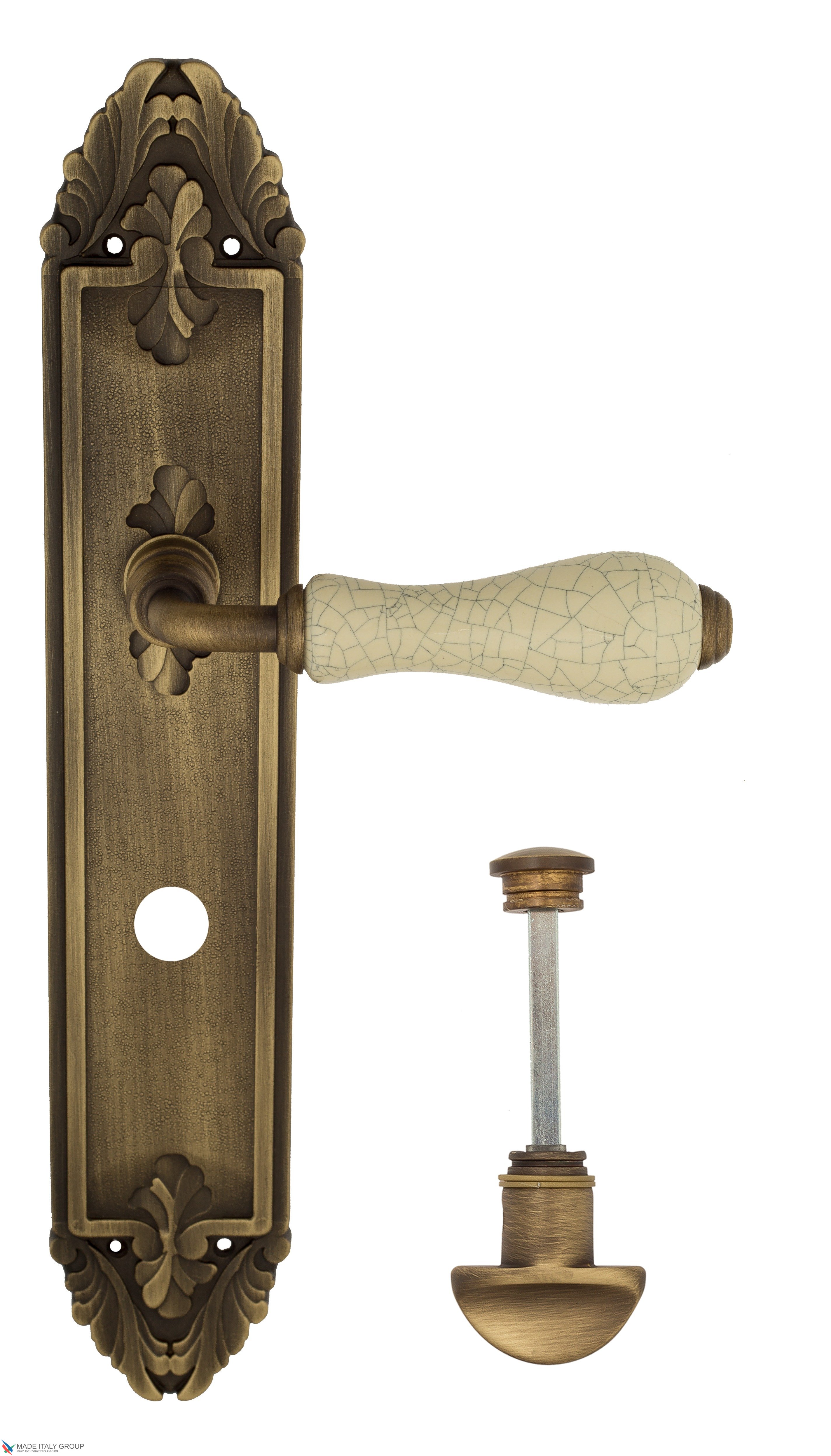 Дверная ручка Venezia "COLOSSEO" белая керамика паутинка WC-2 на планке PL90 матовая бронза