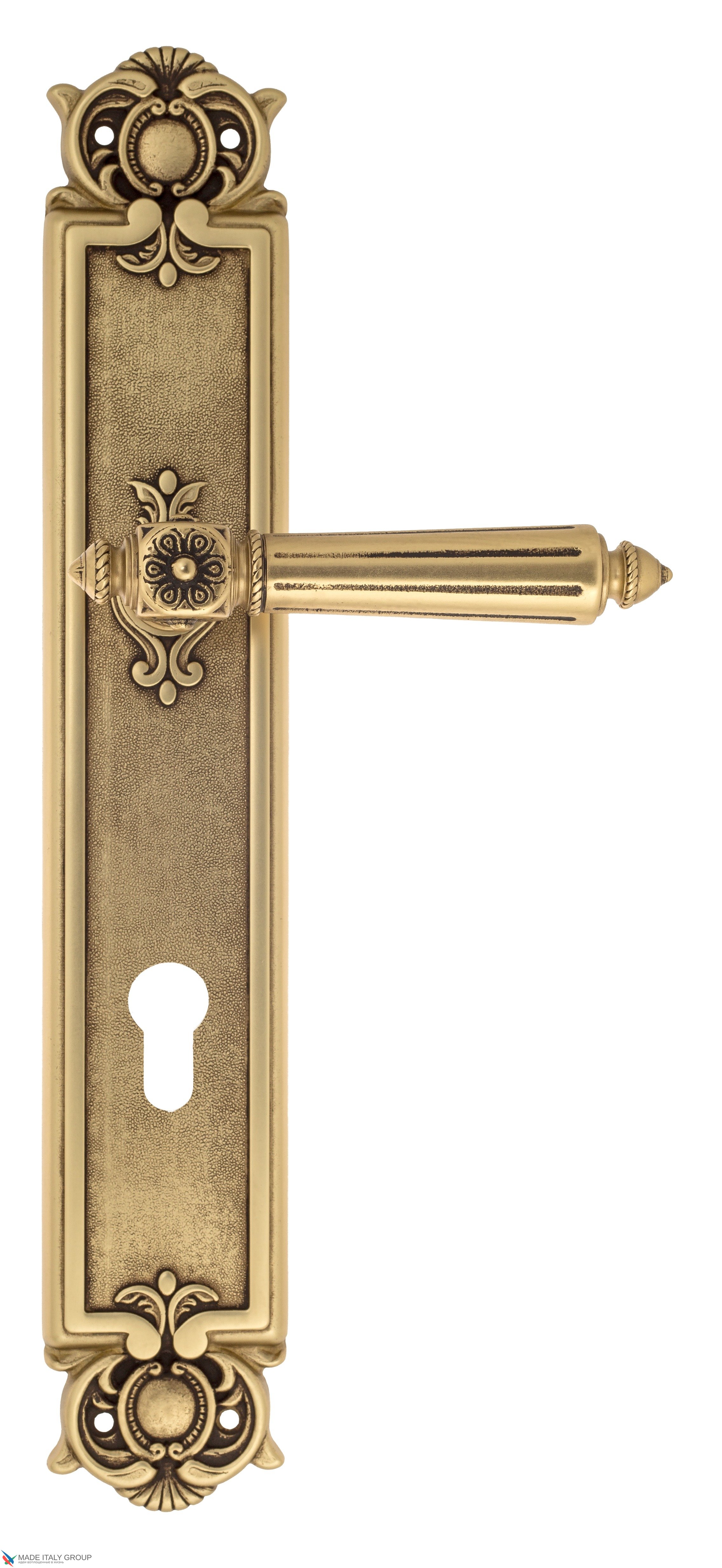 Дверная ручка Venezia "CASTELLO" CYL на планке PL97 французское золото + коричневый