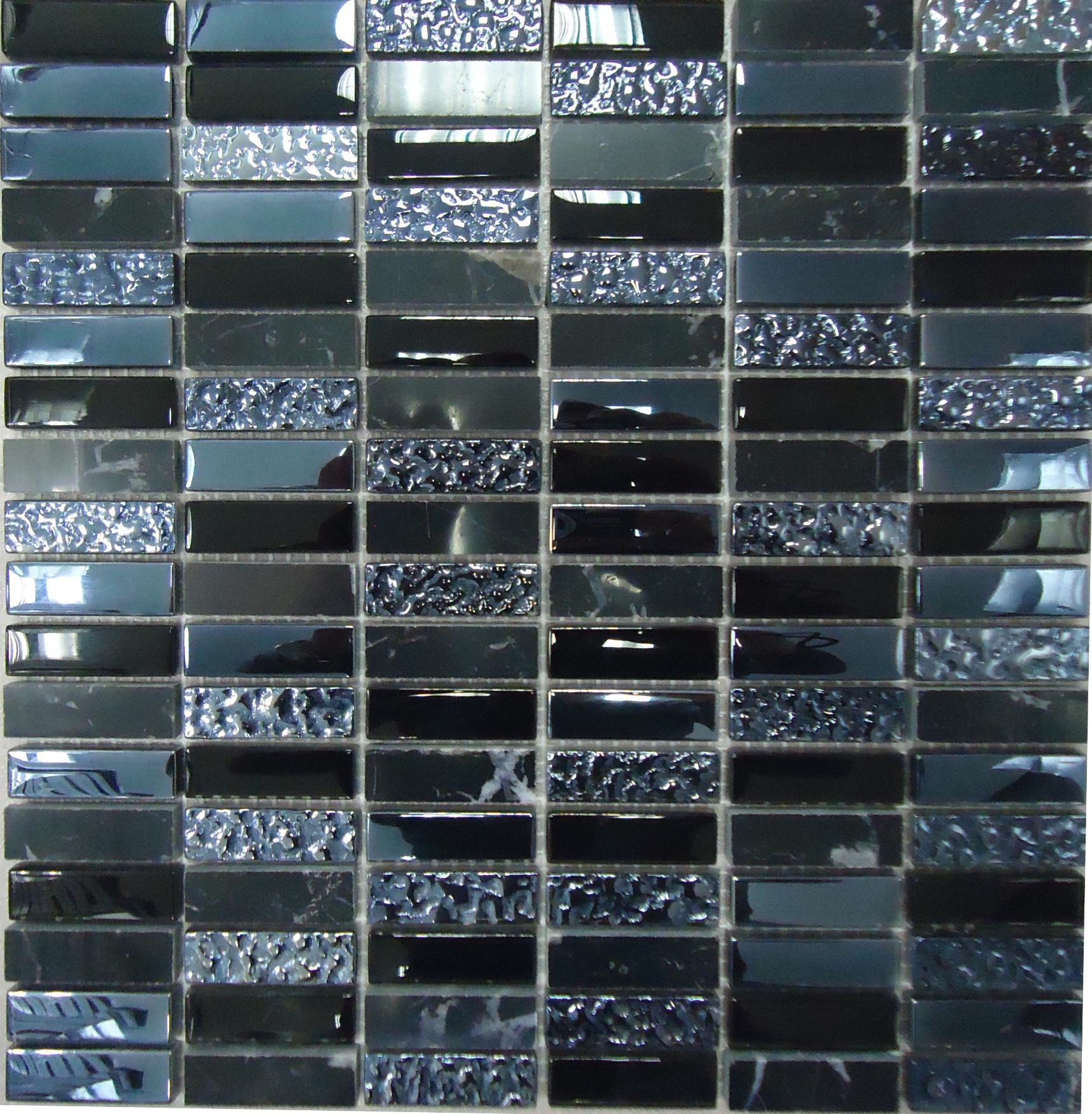 Мозаика Bonaparte стекло с камнем Super Line Black 8х15х48 30х30
