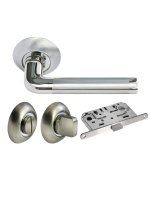 Комплект дверных ручек Morelli MH-03 SN/CP с заверткой MH-WC SN/CP+магнитный замок M1895 SN, цвет белый никель/хром