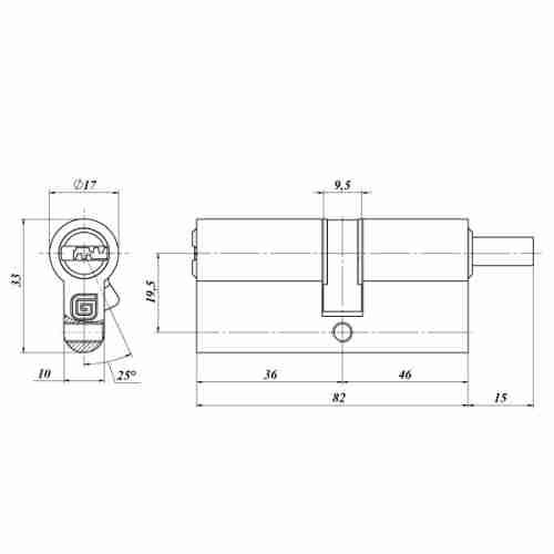 Цилиндровый механизм с вертушком GB 82 мм (36/46V) Ni никель 5 кл. /128:4817/