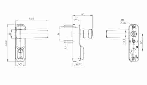 Ручка накладная AP.H-136 для узкопрофильных дверей с фиксацией ключом (для моделей 1700В и 1700С).