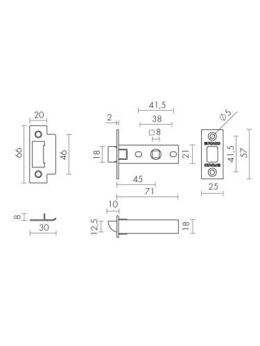 Защелка дверная врезная Fuaro F12-45-25 BL черный