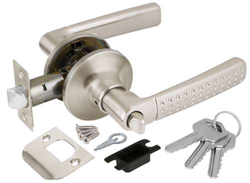 Ручка защелка (кноб) дверная нажимная с защелкой Punto 6026 SN-E (кл./фик.) мат. никель