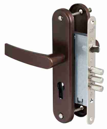 Ручки дверные на планке с корпусом замка под цилиндр САМ ЗВ4-31/55 (медный антик) /78930/