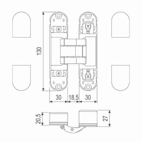 Комплект 4 шт. - Петля дверная скрытой установки AGB E30200.92.93 черный ECLIPSE 2.1 + 4 накладки в комплекте