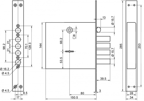 Замок врезной сувальдный с защёлкой BORDER ЗВ9-8 МК4/15, 5 кл. /77740/