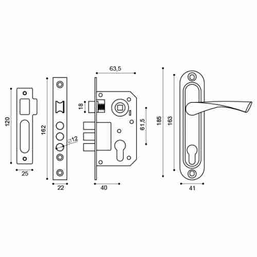 Замок  цилиндровый с защёлкой в комплекте с ручкой Punto KIT P15 4061/3 CRONA SN мат. никель, 5 к