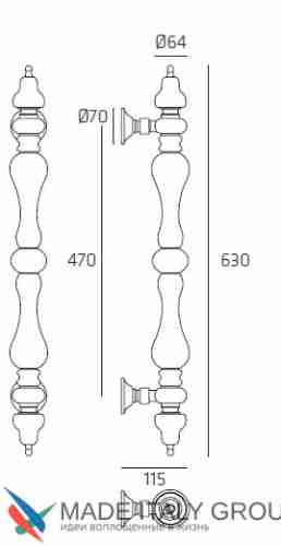 Ручка скоба Venezia "MARGHERITA" 625мм (465мм) матовая бронза
