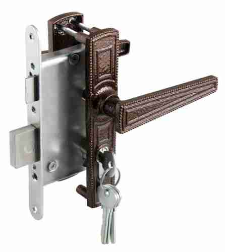 Ручка дверная на планке с замком под цилиндр с защелкой ЗЕНИТ ЗВ4-3.01 (медь), 4 кл.