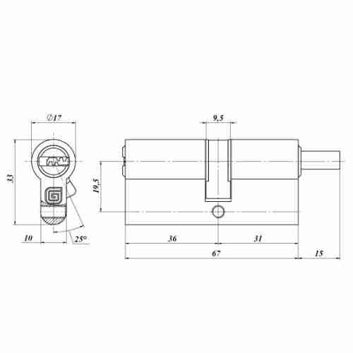 Цилиндровый механизм с вертушком GB 67 мм (36/31V) Ni никель 5 кл. /128:4778/