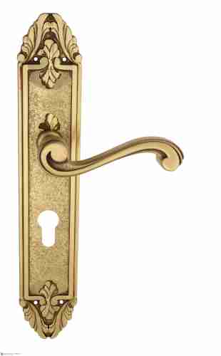 Дверная ручка Venezia "VIVALDI" CYL на планке PL90 французское золото + коричневый