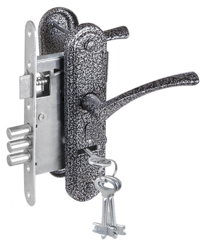 Ручки дверные на планке с замком под сувальдный ключ ЗЕНИТ ЗВ9-4-2 (серебро), 3кл.