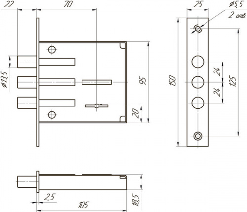 Замок врезной сувальдный МЕТТЭМ ЗВ8 802.0.0, 5 кл.