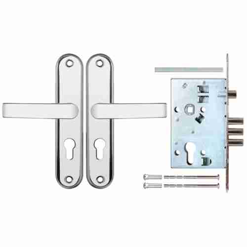 Ручки дверные на планке с корпусом замка под цилиндр САМ ЗВ4-31/55 РФ55-022 (чёрн жемчуг) /78927/