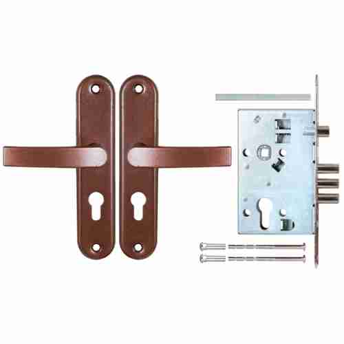 Ручки дверные на планке с корпусом замка под цилиндр САМ ЗВ4-31/55 (медный антик) /78930/