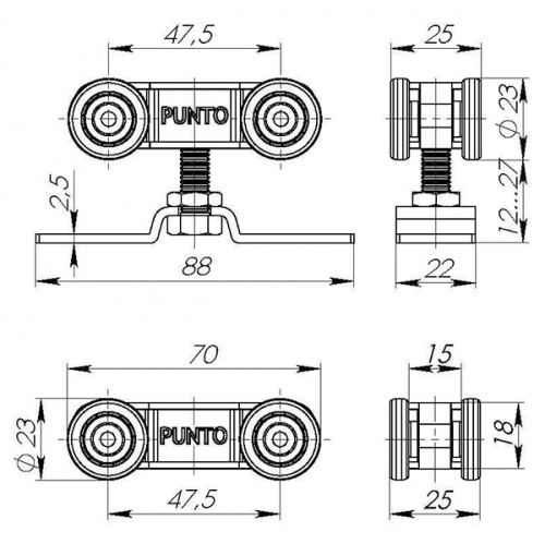 Комплект роликов для раздвижных дверей Punto Soft LINE 45/4