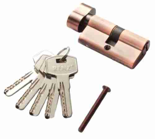 Цилиндр PUERTO INCS 60-H AL AC 60 мм К-З, стандартный ключ, медь античная