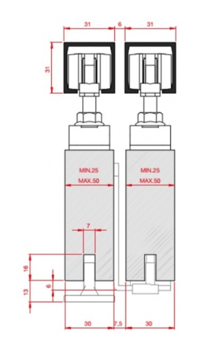 Комплект для раздвижной двери Morelli Innovation SLIDING SET 3 ширина двери 732-1100мм, до 40кг