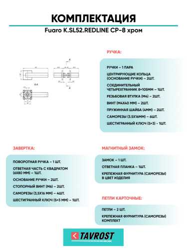 Ручка дверная Fuaro (Фуаро) межкомнатная K.SL52.REDLINE (RED LINE SL) CP-8 хром  Набор 4