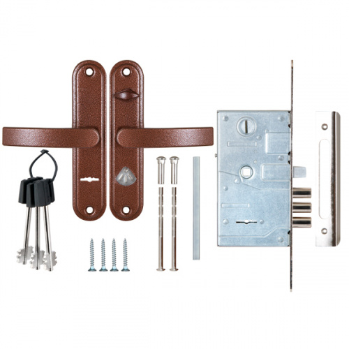 Ручки дверные на планке с замком сувальдный ключ САМ ЗВ9-8.3/13(КЛП5-85)прав (медн ант), 3 кл/88010/