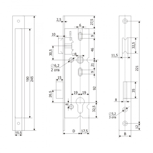 Корпус узкопрофильного замка с защёлкой Гардиан PROFI 45.11.24 /123:277/