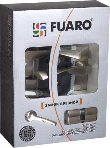 Ручка дверная на планке с замком под цилиндр с защелкой Fuaro SET F9013 SN/CP мат никель/хром, 5 кл.