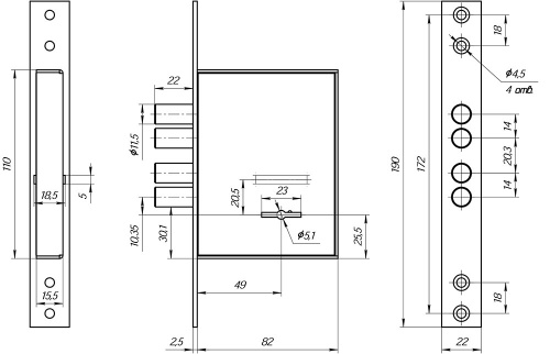 Замок врезной сувальдный МЕТТЭМ ЗВ8 290.0.0, 5 кл.