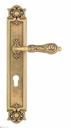 Дверная ручка Venezia "MONTE CRISTO" CYL на планке PL97 французское золото + коричневый