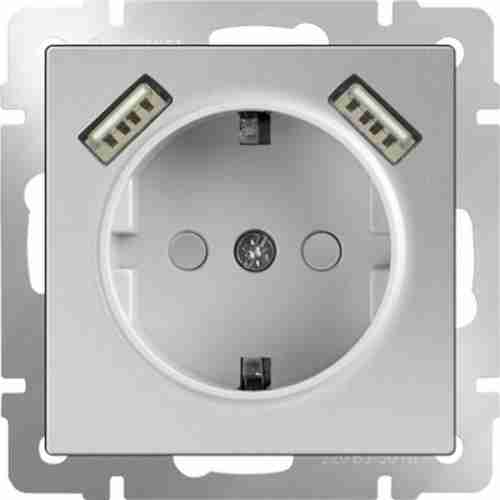 Розетка Werkel Серебряный WL06-SKGS-USBx2-IP20