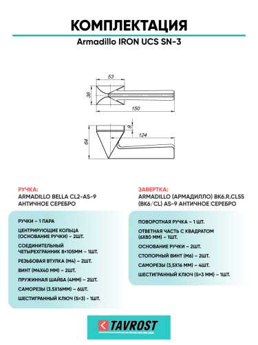 Комплект: Ручки Armadillo IRON UCS SN-3 + Завертка BK6.K.UCS36 SN-3 матовый никель