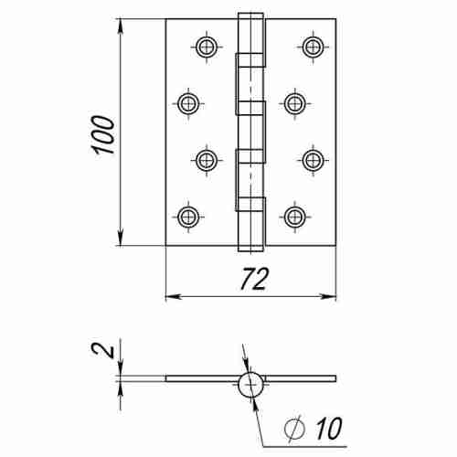 Комплект 8 шт. - Петля дверная стальная универсальная AJAX 4B/P 100x70x2 AB (бронза) пакет